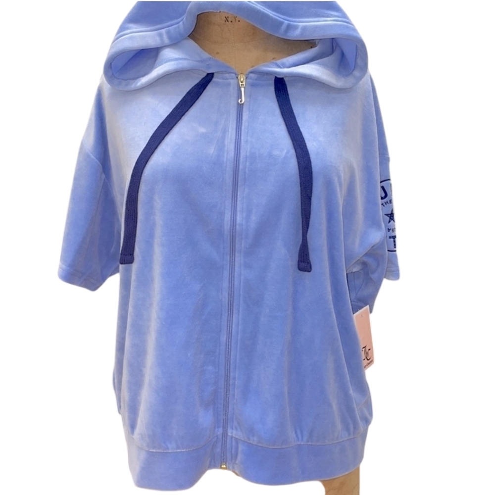 Juicy Couture NWT Blue Velour Track Hoodie Size S‎ Short Sleeve Circle Star Logo